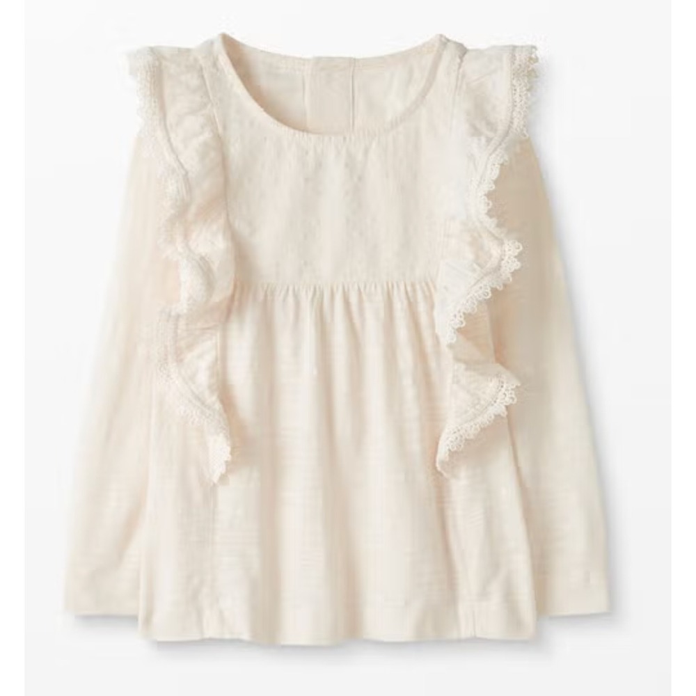 Hanna Anderson Ruffle Pop Over Top in Ecru Size 12